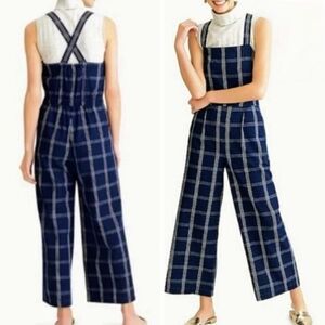 J. Crew Navy Plaid Wide-leg Jumpsuit with Pockets, Size 2